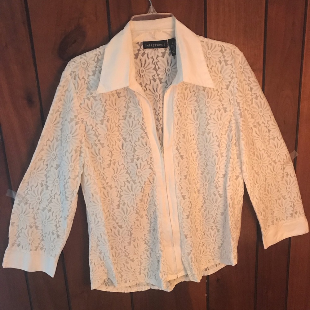 Impressions semi sheer zip up blouse